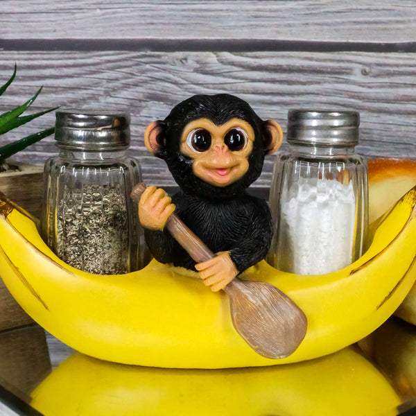 Ebros Gift Baby Monkey Rowing In Banana Boat Salt & Pepper Shakers Hol