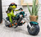 8.5"L Born To Ride Biker Frog Smoking Cigar On Blue Chopper Motorcycle Statue