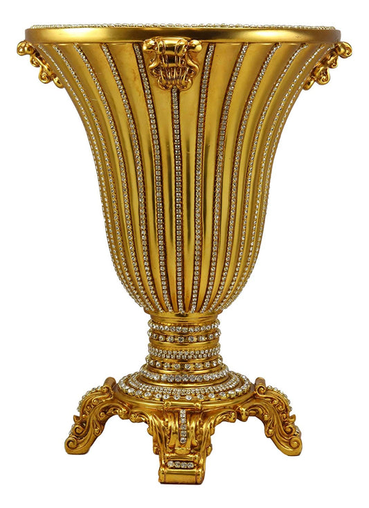 Ebros Gift Vintage Antique Baroque Design Floral Flower Vase 14.5"Tall Electroplated Gold Embellished With Austrian Crystals Mantelpiece Centerpiece Decor Vases For Fruits Potpourri Accent Accessories - Ebros Gift