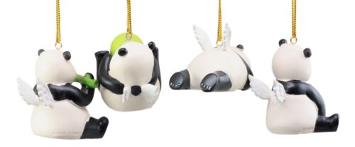 Angel Winged Flying Pandas Hanging Ornament Set of 4 Resin Decor Figurines