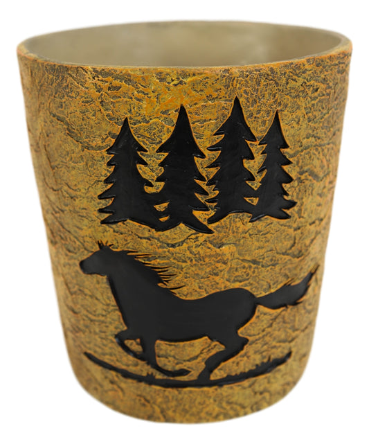 Wildlife Rustic Mustang Horse Pine Trees Forest Waste Basket Dry Trash Bin Decor