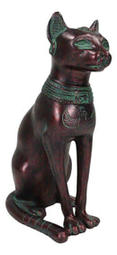 Egyptian Goddess Bastet Cat Sitting Figurine In Rustic Aged Bronze Patina Finish