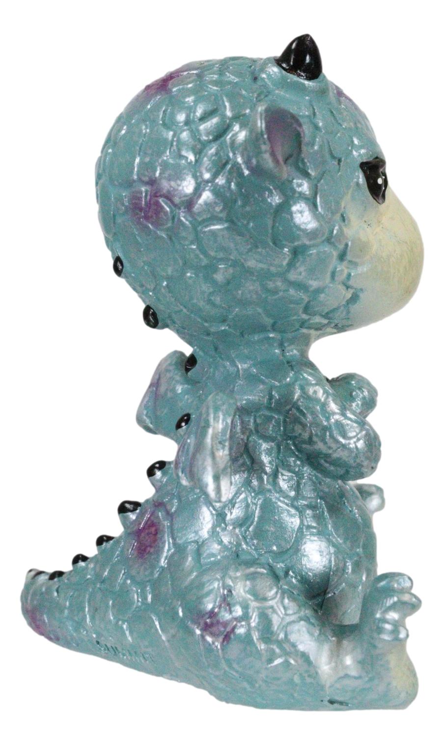 Whimsical Cute Blue Sulky Baby Dragon Wyrmling With Magenta Spots Mini Figurine
