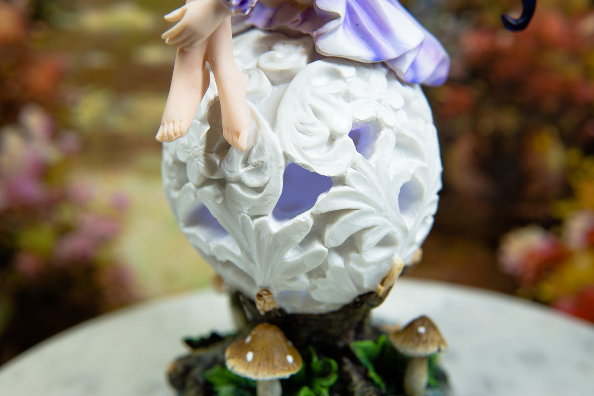 Ebros Goddess Amethyst Fairy Sitting On Filigree Orb Statue Night Light