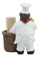 Ebros Pastry Head Chef Jean Holding Bread With Faux Wicker Toothpick Holder Statue