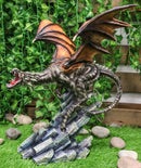 Ebros Large Flying Striped Dragon Over Frozen Rocks Statue Mythical Fantasy Figurine