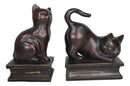 Sitting And Crouching Feline Cat Resin Bookends 7" Tall Abstract Cat Statue Set
