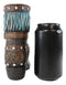 Rustic Western Tooled Leather Lace Patterns Boot Floral Vase With Blue Fringes