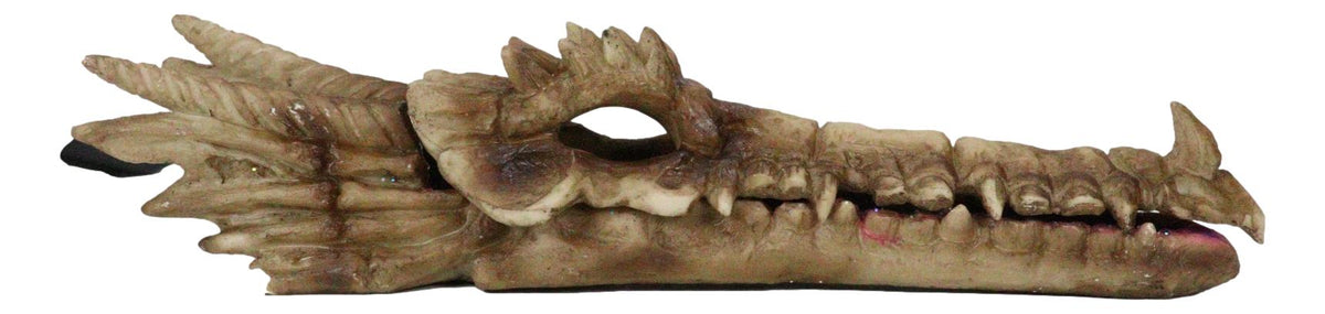 Dragon Fossil Skull Skeleton Incense Burner Box With Purple Faux Crystal Geode - Ebros Gift