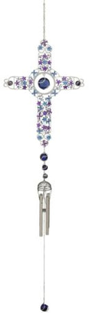 Amazing Grace Floral Cross With Gemstones Resonant Relaxing Wind Chime 40" Long