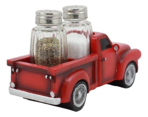 Ebros Old Fashioned Red Pickup Truck Holder For Glass Salt And Pepper Shakers