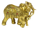 Noble Golden Decorated Elephant Embracing Calf Buddha Figurine Sculpture