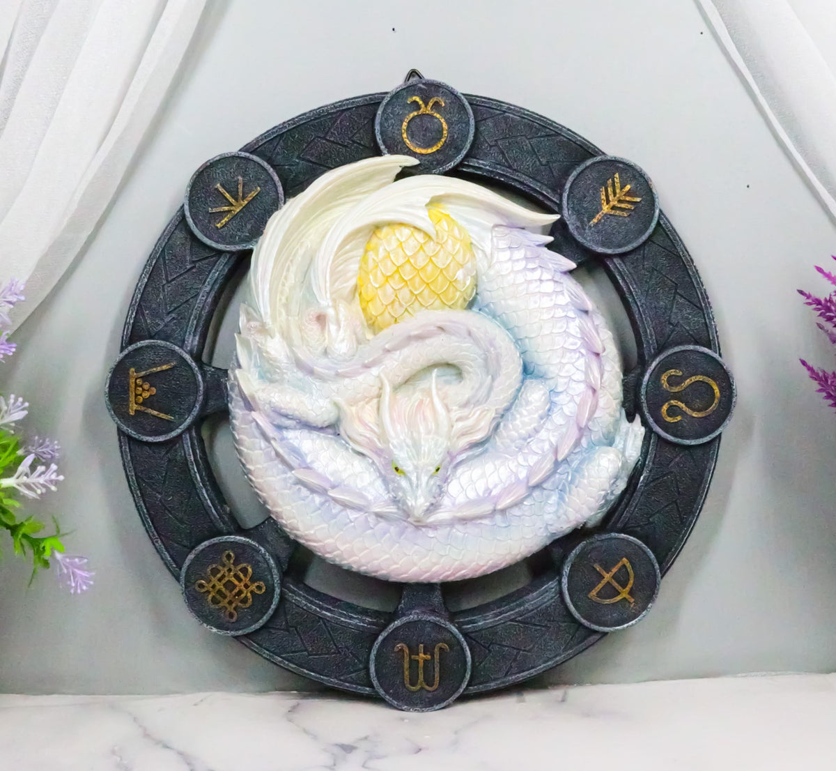 Ostara Drake Spring Equinox Wheel of The Year Sabbats Of The Dragon Wall Decor - Ebros Gift
