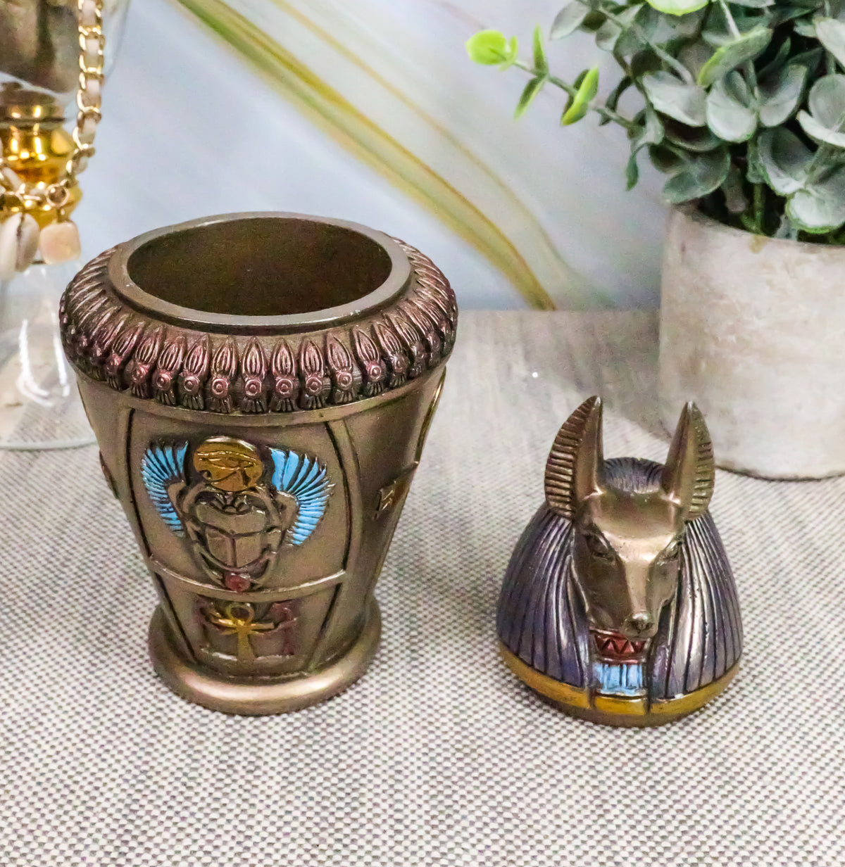 Ebros Egyptian Gods And Deities Duamutef Canopic Jar 5.75"H Four Sons Of Horus - Ebros Gift