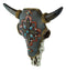 12" W Western Bejeweled Bull Bison Cow Skull With Denim Finish Wall Decor Plaque