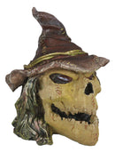 Halloween Creepy Scarecrow Straw Man Skull With Faux Leather Stitch Hat Figurine