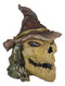 Halloween Creepy Scarecrow Straw Man Skull With Faux Leather Stitch Hat Figurine