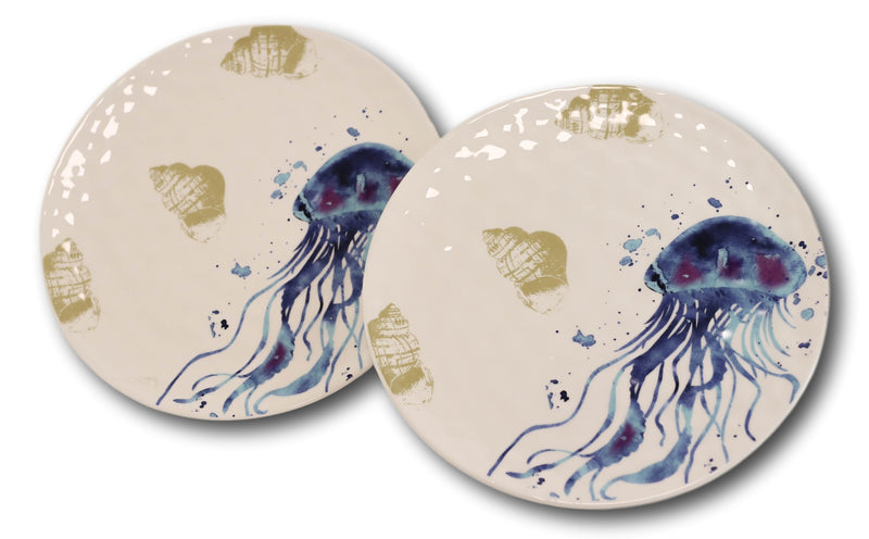 Nautical Marine Ocean Jellyfish Ceramic Salad Dessert Appetizer Plates Pack Of 2