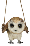 Lifelike Brown Barn Owl Baby Owlet On Branch Swing Hanger Wall Decor Figurine