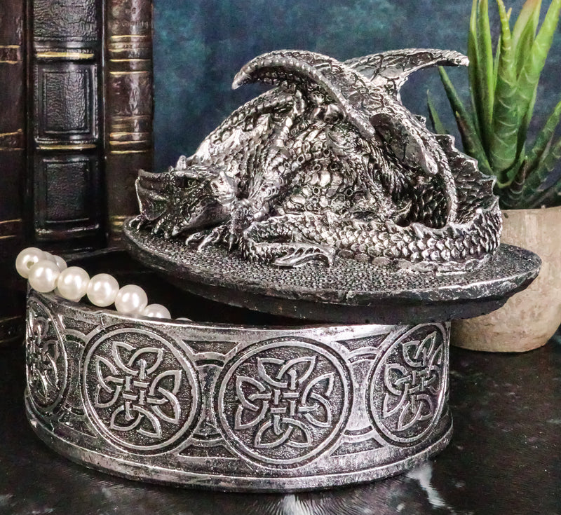 Oval Celtic Knotwork Mythical Sleeping Dragon Decorative Box Trinket Jewelry Box