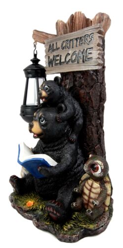 Ebros Gift Whimsical Forest Bedtime Story Mother Bear With Baby Cub Turtle And Squirrel Solar LED Light Lantern Welcome Sign Statue Fairy Tales Nursery Rhymes Guest Greeter Figurine Decor - Ebros Gift