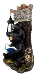 Ebros Gift Whimsical Forest Bedtime Story Mother Bear With Baby Cub Turtle And Squirrel Solar LED Light Lantern Welcome Sign Statue Fairy Tales Nursery Rhymes Guest Greeter Figurine Decor