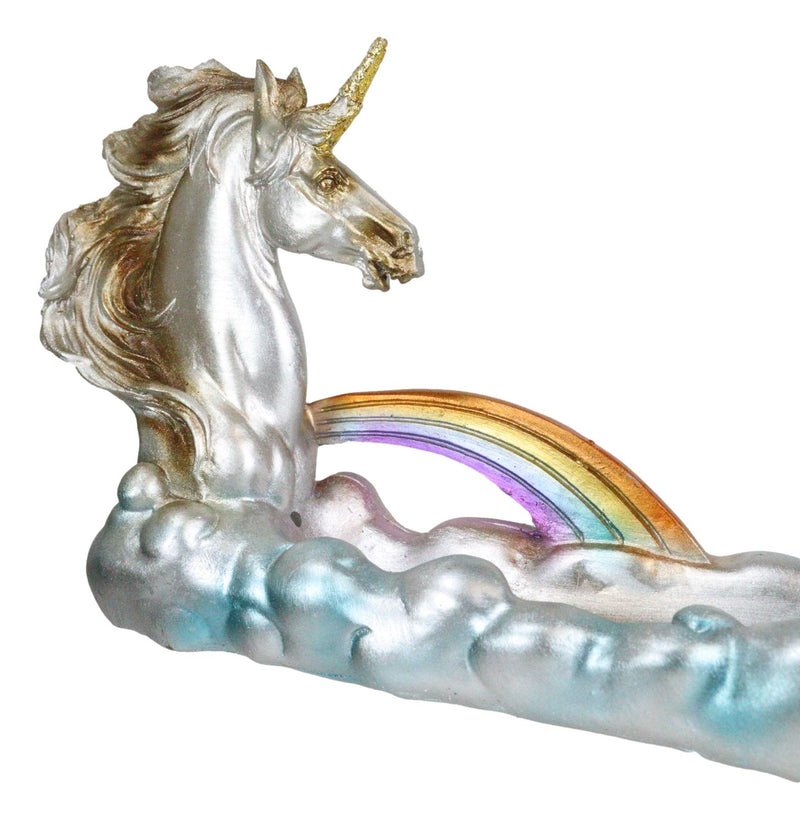 Fantasy Sacred Rare Unicorn Horse By Rainbow And Clouds Incense Holder Figurine