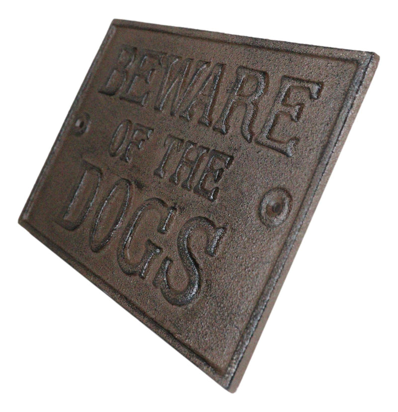 Cast Iron Rustic Antiqued Beware Of The Dogs Wall Word Sign Warning Plaque 9"L