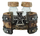Rustic Western Star Cross With Faux Wood Barrel Base With Salt & Pepper Shakers