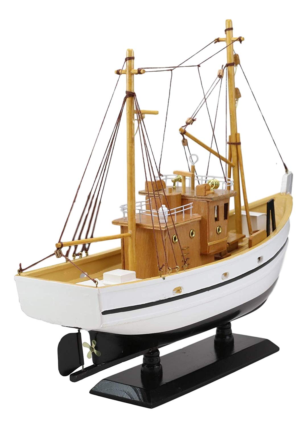 Ebros 17.25" Long Fisherman's Wharf White Wooden Handicraft Nautical Coastal Ocean Marine Trawler Fishing Vessel Boat Model Statue with Wood Base Stand Fully Assembled Figurine Sea Ship Prototype - Ebros Gift