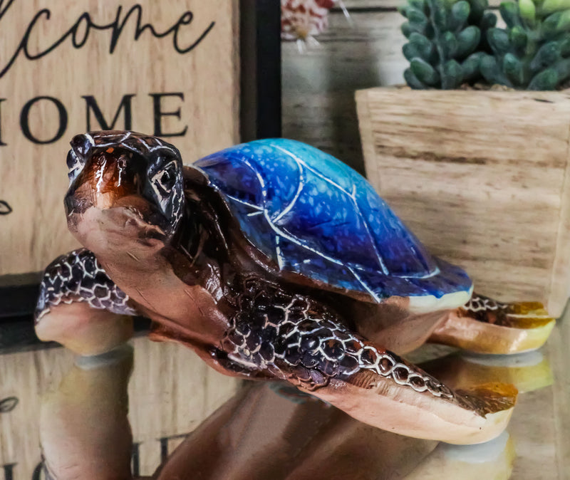 Nautical Ocean Blue Hues Giant Sea Turtle Swimming Decorative Figurine Tortoise
