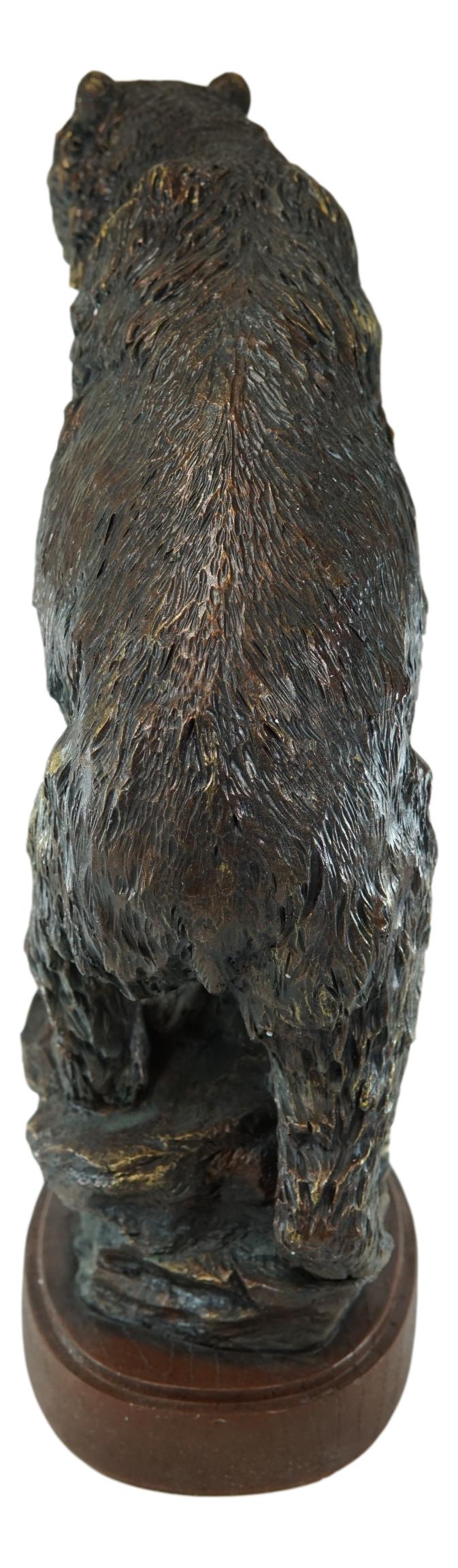 Country Rustic Black Bear Climbing On River Rocks Figurine With Faux Wood Base