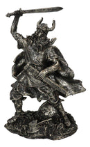 Viking Berserker Warrior With Bull Horn Helmet Attacking With Sword Figurine