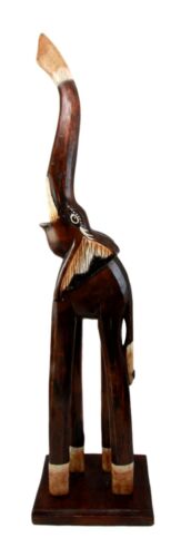 Balinese Wood Handicraft Large Striped Trumpeting Jungle Elephant Figurine 24"H