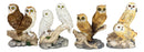 Colorful Barn Great Horned Snowy & Screech Owl Perching On Branch Figurine Set