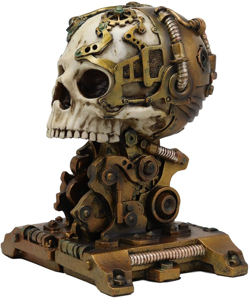 Cyborg Robotic Gearwork Facility Steampunk Skull Bookends Set Figurine Statue