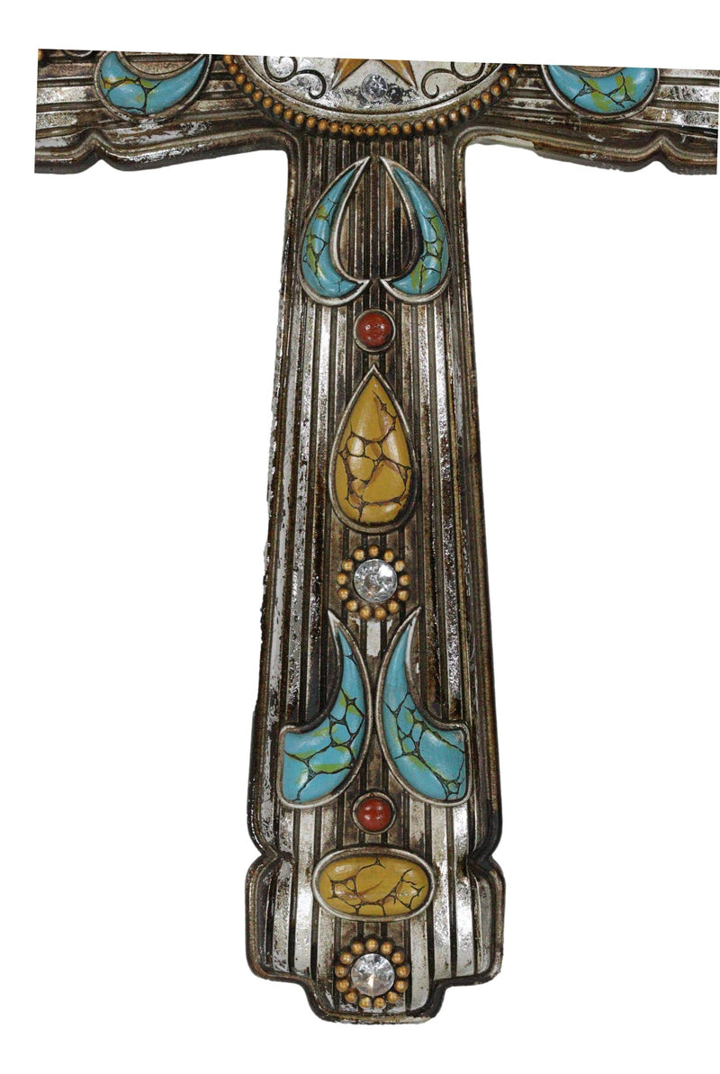 Rustic Southwestern Turquoise Ornate Patterns Western Star Concho Wall Cross