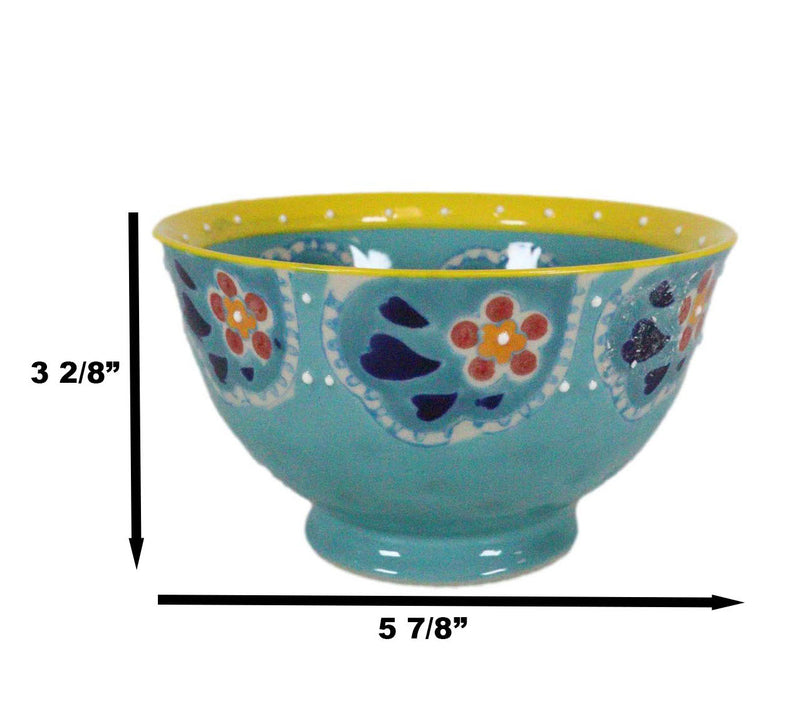 Ebros Set of 4 Luxury Ottoman Style Textured Dining Bowls 5.75"Diameter Made Of Ceramic Ideal For Home Decor Dinnerware & Giftware (Ocean Blue)