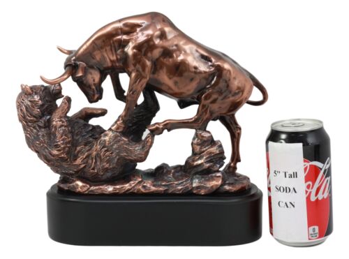 Wall Street Stock Market Charging Bull Trouncing Bear Statue With Pedestal Base