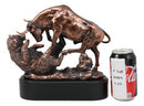 Wall Street Stock Market Charging Bull Trouncing Bear Statue With Pedestal Base