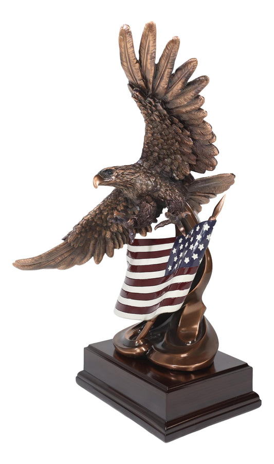 Ebros Bald Eagle Soaring Over The Star Spangled Banner American Flag Statue - Ebros Gift