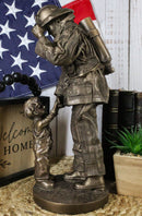 Civil Servant Fire Fighter Large Child Shaking Hands and Thanking Fireman Statue