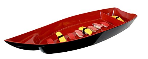 Ebros Gift Japanese Traditional Large 27.5" Long Red Plastic Lacquer Sushi Fishing Boat