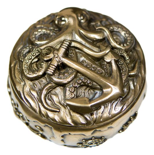 Nautical Kraken Octopus With Ship Anchor Decorative Jewelry Box Figurine 4"Diam - Ebros Gift