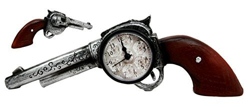 Ebros Wild Wild West Six Shooter Revolver Gun Decorative Table Clock Rustic