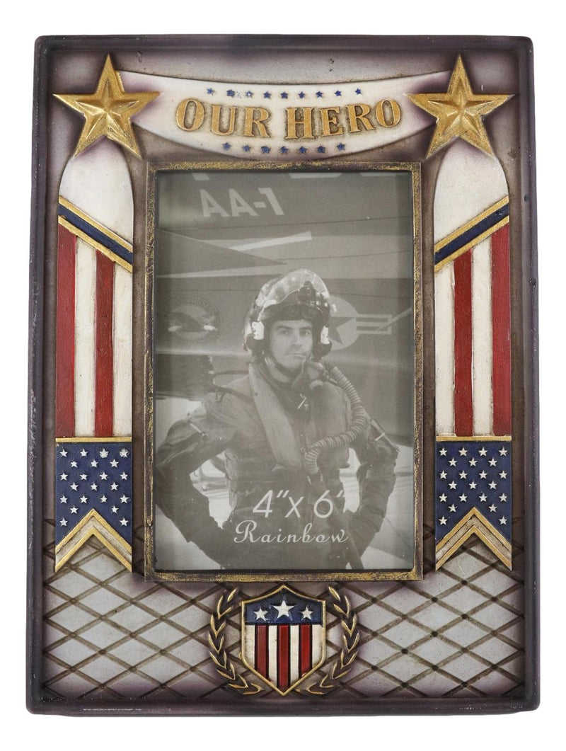 Military Patriotic USA Flag Star Veteran Memorial Our Hero 4"X6" Picture Frame