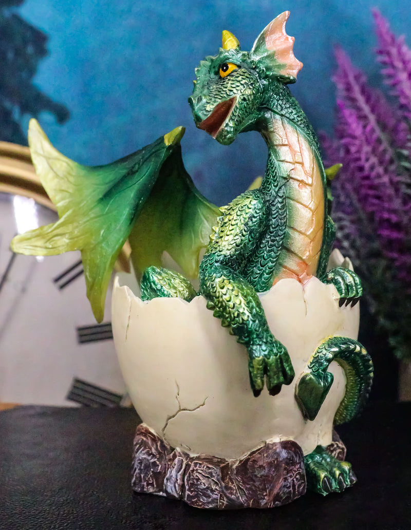 Whimsical Smiling Green Hatchling Baby Dragon Hatchling In Egg Shell Figurine
