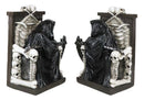 Gothic Grim Reaper Sitting On Skulls And Skeleton Bones Thrones Bookends Statue