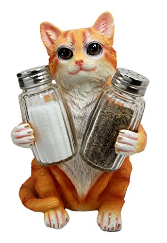 Ebros Orange Tabby Kitty Cat Hugging Spice Salt Pepper Shakers Holder 8.25"H