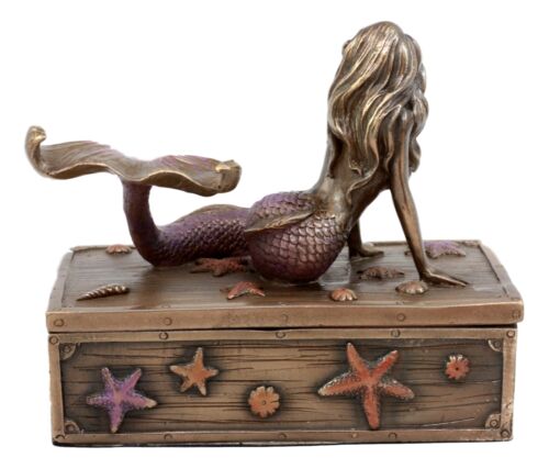 Ebros Bronzed Resin Mermaid Ariel Resting Jewelry Trinket Decorative Box 5" L - Ebros Gift